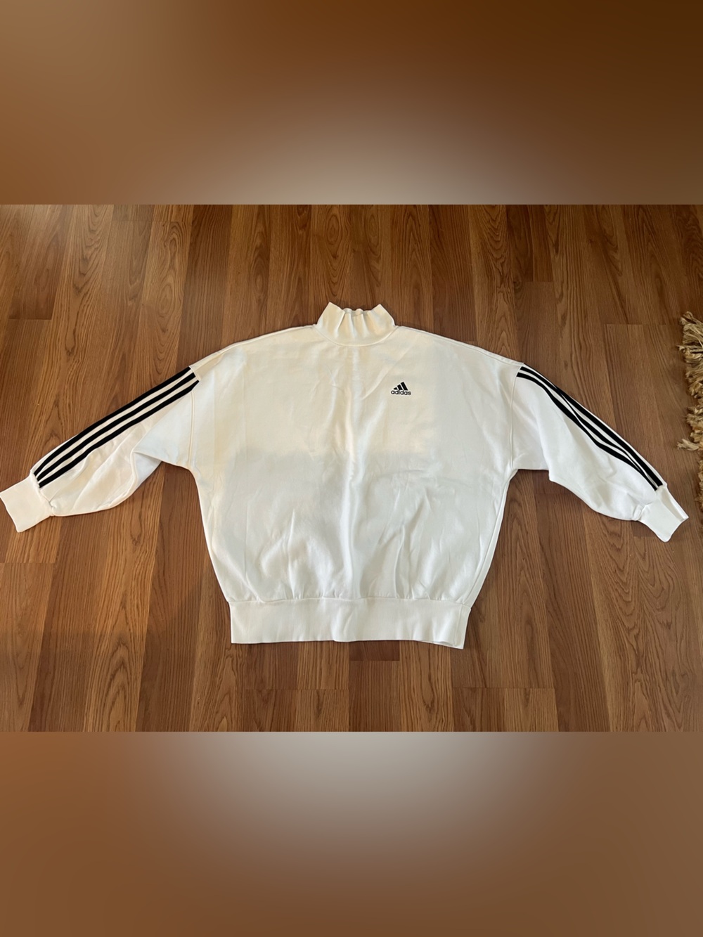 adidas White Crewneck Sweatshirt with Black 3-Stripes
